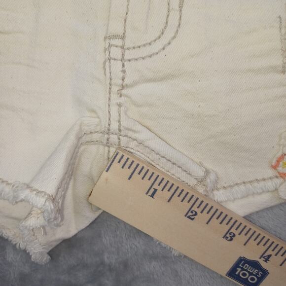 Y2K Mudd Crochet Low Denim Short Size 0 Cream Cutoff Shortie Festival Indie Boho - Picture 11 of 12